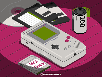 90's night vibes 90s albumcover cdrom coverart design filmcamera floppydisk gameboy illustration illustrator isometric kodak mario memories nightvibes nintendo oldschool retro throwback vectorart