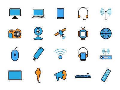 Linear Fill Technology and Multimedia icons design graphic design icon icon design iconography illustration linear fill thechnology icon logo multimedia multimedia icon technology vector