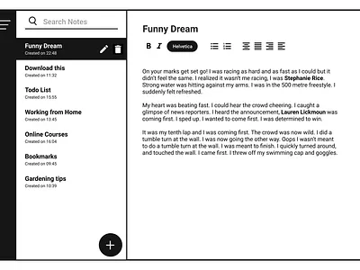 Cordion application dashboard notes text editor ui
