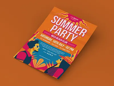 Summer Party Flyer 2d agency branding design flyer holiday illustration invitationparadise modern paradise poster social media summer party template travel vector