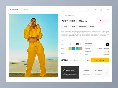 EchoShop Landing | Shopping Page buy clothes cart clothes dashobard design dress fashion landing marketplace model shop shoping cart shopping ui uidesign ux uxdesign yellow