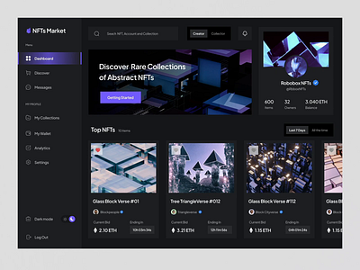 NFT Marketplace Dashboard animation clean crypto dashboard design eth management market marketplace minimalist motion graphics nft nft app prototype task ui ux web design website