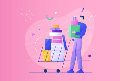 Shopping illustration 2d adobe illustrator art colorful gift box human illustration man modern people pink shopping shopping cart vector vector art