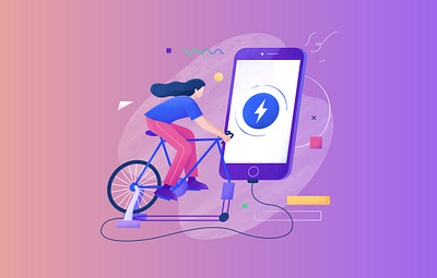 Accelerated Mobile Pages (AMP) accelerated mobile pages amp concept design exercise bike flat girl human illustration mobile ride smartphone training vector vector art web