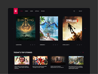 Game news website design dribbble game landing page landingpage ui uiux ux website websitedesign