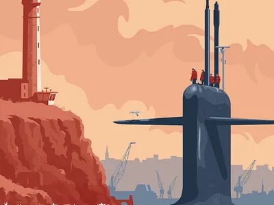 Heavy Metal boat brest bretagne brittany cliff finistere flat graphic illustration lighthouse navy sea submarine vector