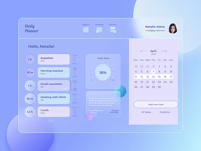 Daily Planner concept concept design glassmorphism landing landingpage ui ux