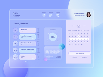 Daily Planner concept concept design glassmorphism landing landingpage ui ux