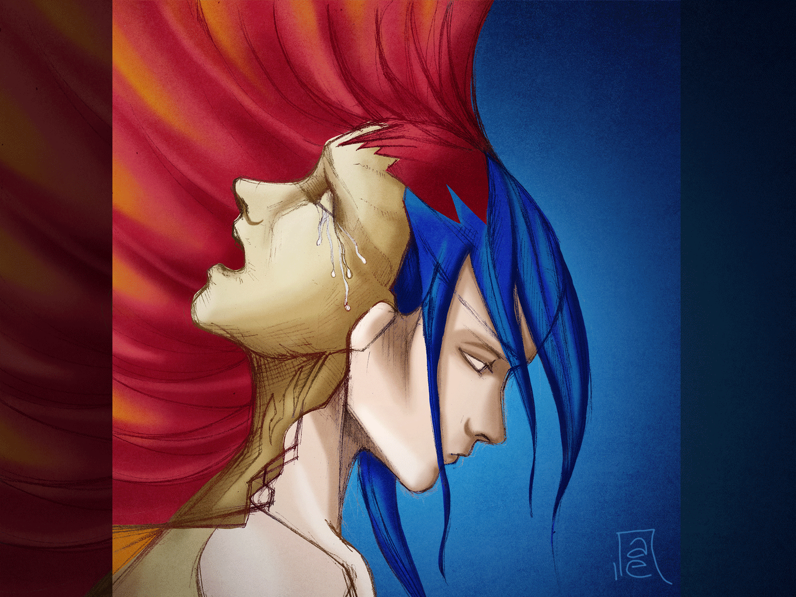 Dichotomy apathy blue dichotomy digitalcolor digitalillustration digitalpaint illustration pencildraw photoshop red redblue scream