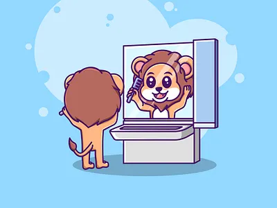 Cute lion in the mirror cute design illustration illustration art illustrator ilustration lion logo mirror ui vector art vector face vector illustration