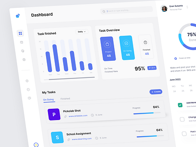 Ngatur - Task Management Dashboard calendar clean design flat manage management modern project task team to do track ui web website white