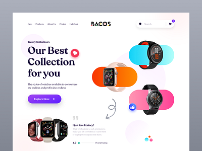 BACOS Smart Watch activity tracker apple watch design creativepeoples ecommerce ecommerce website electronics device eshop gadget gear landing page online shop productivity web smart watch website smart world trending ui design ui ux watch web web design web ui