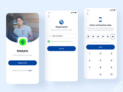 Mokam - Retail Business App afnan android app app ui business app clean ui design ios log in mobile mokam otp registration retail app sign in sign up trending ui uiux ux