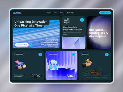 Futuristic Digital Agency Landing Page UI 2025 agency bento grid design design trend digitalagency figma landing page design modern product design ui uidesign uiux ux design web design webdesign