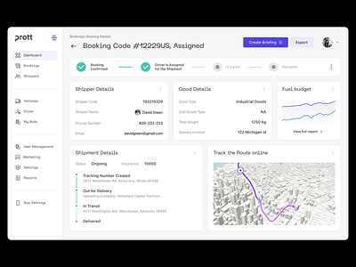 Transport Management App animation app cargo dark mode dashboard delivery design gps logistics management minimal navigation planning shipment transportation truck ui web application