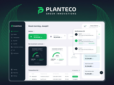 Planteco dashboard design gren design interface investments personal area trend design ui ux