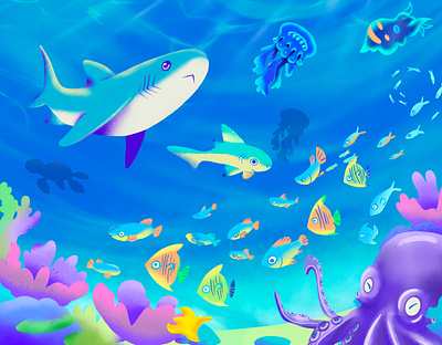 Shark illustration jeallyfish procreate