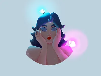 Neon Girl blue butterfly comercial dark dtis girl illustration light neon pink purple shadow
