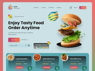Food Delivery Landing page. burger cooking delivery design fast food food food and drink food delivery food order home page junk food landing page pizza restaurant ui ux web web design website website design