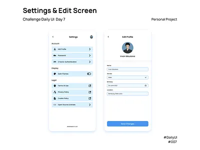 Settings Screen - DailyUI #007 dailyui dailyuichallenge design mobile settings ui