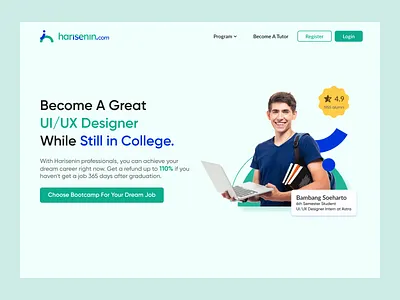 Tech Bootcamp Website Landing Page UI bootcamp clean figma green hero banner home page landing page ui ui ux web page website website design youth