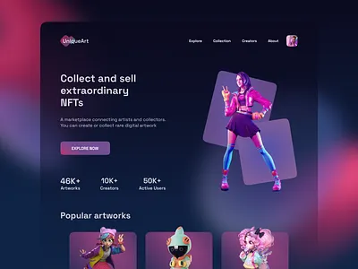 NFT marketplace concept art artworks blockchain bright concept creator nft platform uidesign uiux web