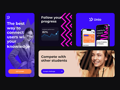 Unio // Platform for authors and creatives branding challange compete courses creativity creators education graphic design homework logo poster product progress statistic ui uxui