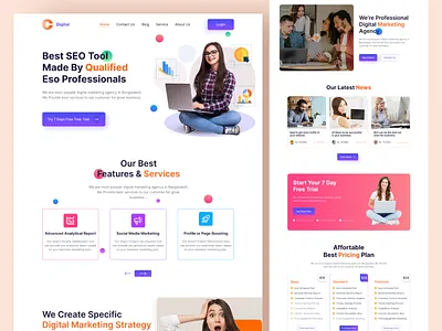 Digital Agency Landing Page Design agency agency landing page agency website business cinsultant clean ui company creative design design studio digital agency home page landing page marketing agency online marketing software company startup trending typegraphy uiux web design