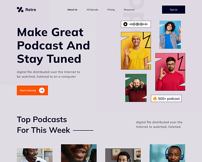 Podcast Website design audio braodcasting celeb clean conversation guest homepage listening modern platform podcast podcast website podcasting spotify saas story streaming ui design uiux webdesign website