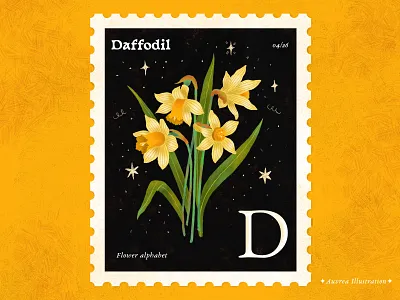 Flower alphabet 04/26 - Daffodil abc alphabet art artist botanical illstration daffodil flower flower illustration illustration letter d licensing plant plant illustration post