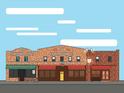 [ downtown ] Clarkston, Michigan art brick buildings clarkston clouds downtown drawing illustration illustrator landscape line art local michigan modern street