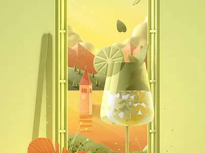 Hugo 3d blender c4d cinema4d cocktail drink flowers hugo illu illustration italy lake mountains nature plants resia trentino