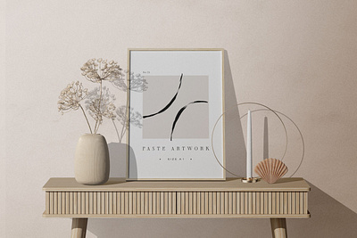 Frame Mockup On Table With Decorative Plant And Candle graphicdesign