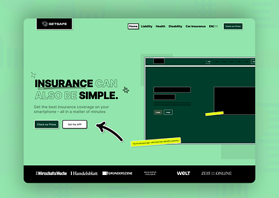 GetSafe Landing Page Redesign (Brutalism) branding design logo typography ui ux webdesign