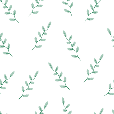 Seamless watercolor floral pattern, composition of green leaves flowers