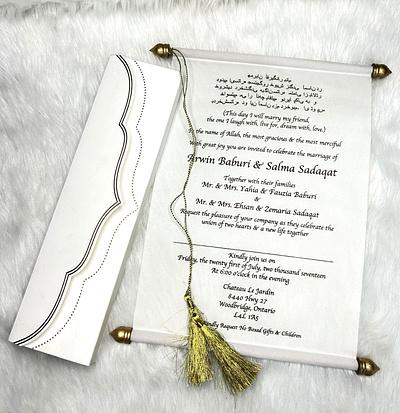 White Velvet Scroll Wedding Invitation scroll card online