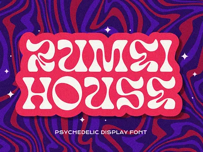 Rumei House Psychedelic Font artwork brand identity branding cartoon colorful digital art graphic design illustration logo type motion graphics music psychedelic retro sticker type design typography