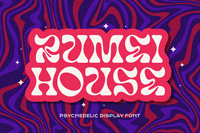 Rumei House Psychedelic Font artwork brand identity branding cartoon colorful digital art graphic design illustration logo type motion graphics music psychedelic retro sticker type design typography