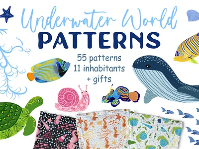 Underwater world pattern seahorse vector