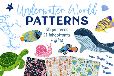 Underwater world pattern seahorse vector