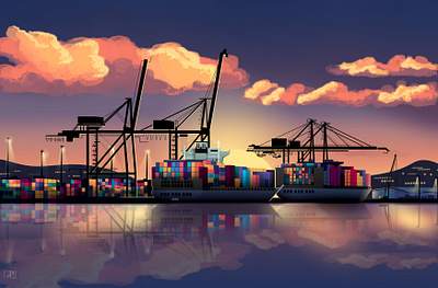 Sunset At The Port graphic design sunset