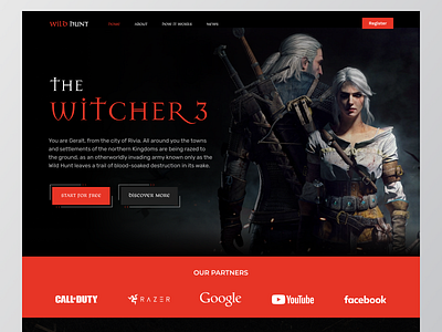 WildHunt - Gaming Landing Page ✨ battle card design game gaming landingpage layout ui uidesign uiux ux war web website websitedesign websites witcher3