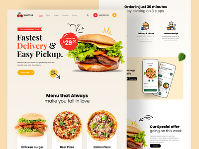 Food Delivery Landing page app design best shot designer fast food food website home home page homepage landing landing page landingpage popular product designer restaurant restaurant app restaurant web tazrin uiux user interaface web design
