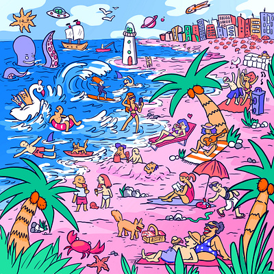 Get Life. Brand Colours Summer Illustration for Social Media 2d beach cartoon colourful illustration insurance landscape pop summer surrealism wally