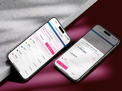 Bank Ajib - Exchange Currency Flow 💸 android bank app banking banking app dark blue design digital bank indonesia iphone mobile app mobile design mobile ui pink slate blue ui ui design uiux ux ux design