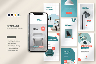 Interior Furniture Instagram Stories banner design facebook furniture furniture instagram stories instagram instagram stories interior kit media pinterest post shop social stories story template