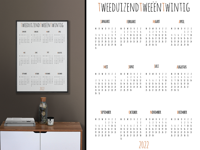 Year Calendar Two Thousand Twenty Two affiche calendar design poster wall calendar wall decoration wall poster year calendar year planner