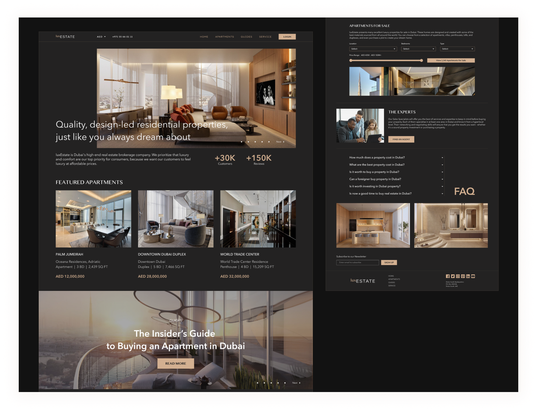 LuxEstate black booking design gold home homepage luxury real estate ui ux