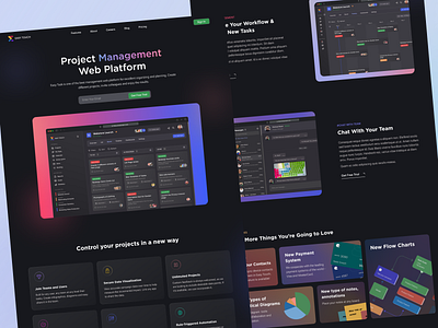 Project Management Software Website app branding charts dark theme dashboards design diagrams gradients logo saas software ui ux web web app web design website