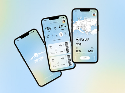 Mriya blue cards design flight homepage logo tickets ui ux yellow